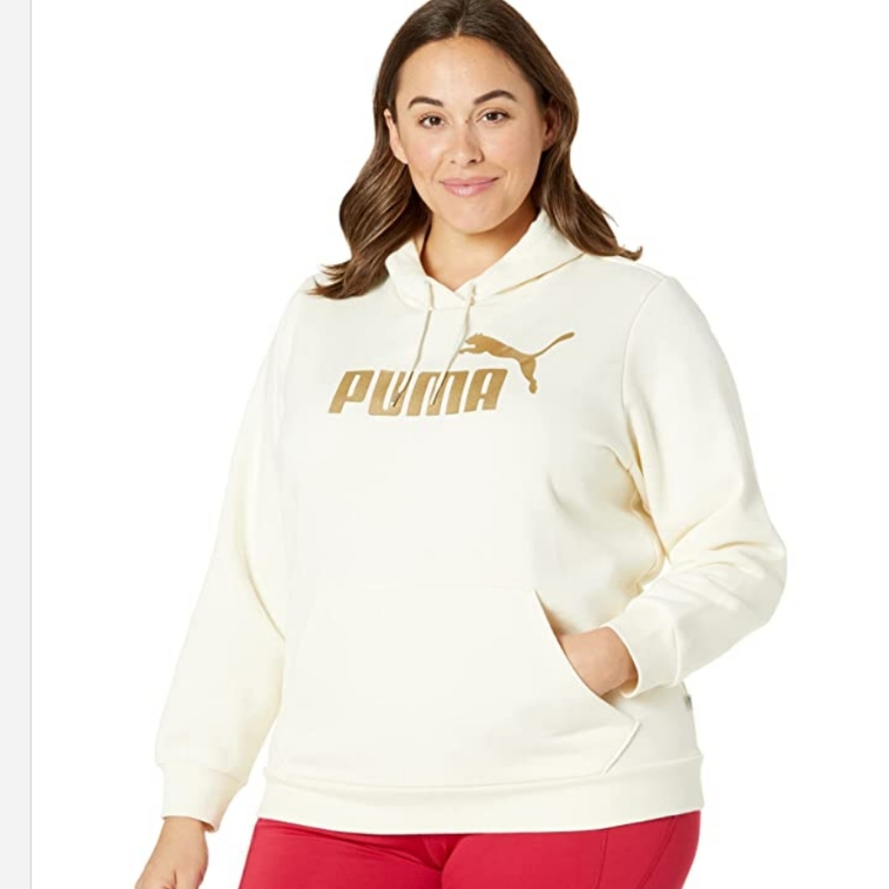 Puma Women's Essentials Logo Fleece Hoodie (Plus Size) in Ivory Glow